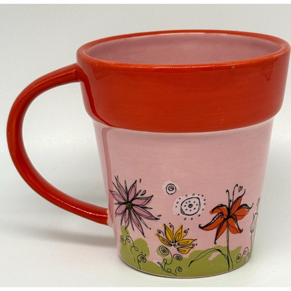 STARBUCKS COFFEE CO 2006 Hand Painted Flowerpot Coffee Cup Mug 10 oz - Picture 2 of 4